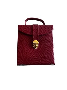 VINTAGE Burgundy Faux Textured Leather Foldout Travel Mini Jewelry Box